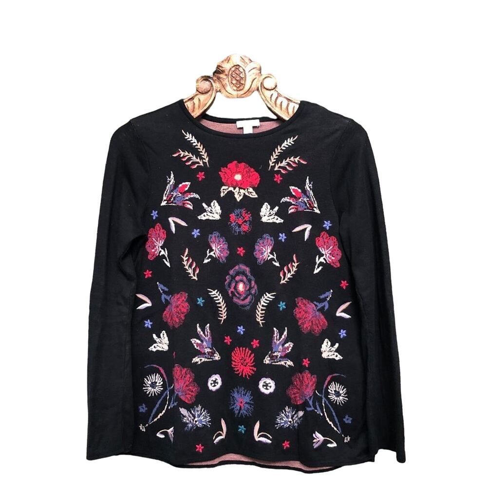 J. Jill Embroidered Cotton Wool Crew Neck Pullover